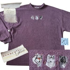 Bernie's Glen Three Wolf Rolled Neck Sweatshirt Approx. Sz XL